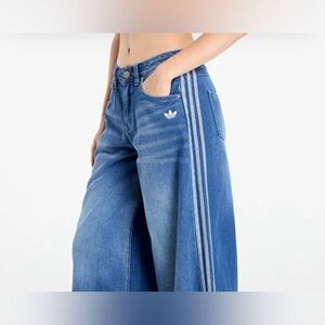 Adidas Adilenium blue wide leg denim jeans with stripes